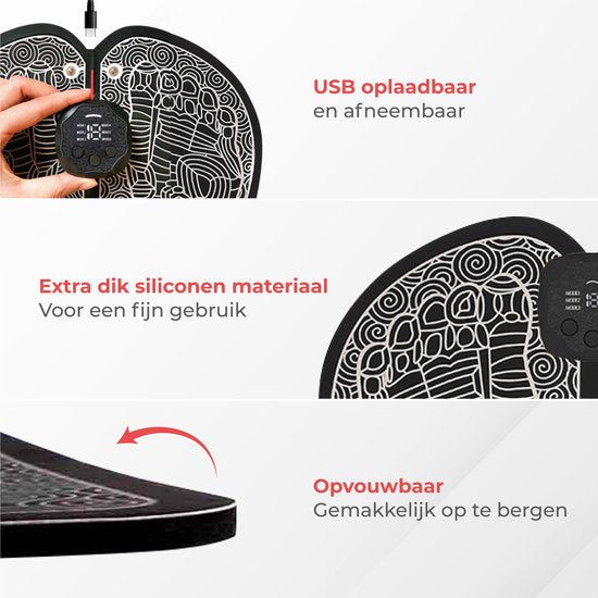 Nuvance - Voetmassage Apparaat met Display - EMS Massage Mat - Stimuleert Bloedsomloop - Massageapparaten - Draadloos - 54 standen - Zwart