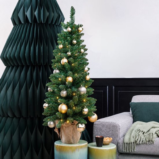 Black Box Trees Gerlos Kunstkerstboom met Verlichting - Kunstboom H90 x D41 cm - Kunst Kerstboom in Jute Zak - Kerstdecoratie voor Binnen - 108 Tips - Groen