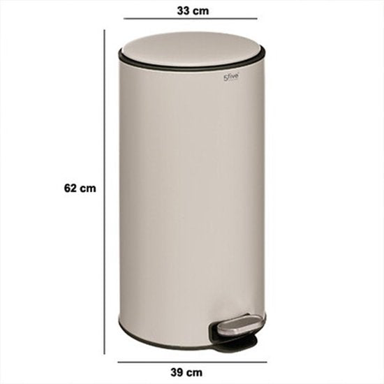 5Five Prullenbak/pedaalemmer Delta - beige - metaal - 30 liter - 39 x 33 x 62 cm - keuken afvalbak