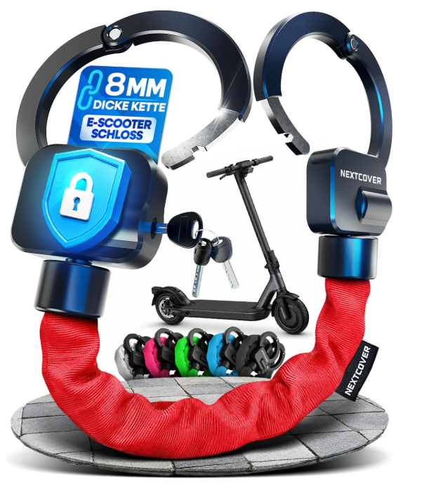 NEXTCOVER E-scooterslot Handboeienmodel - 90 cm - Rood - Gelegeerd Staal - 3 Sleutels