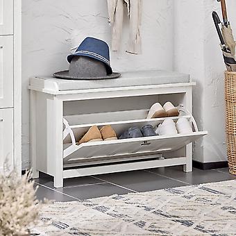 SoBuy - Schoenenkast met gestoffeerd zitvlak - 1 Lade  -Landelijk - Max. 150 kg - 80 x 30 x 50 cm - Wit / Grijs