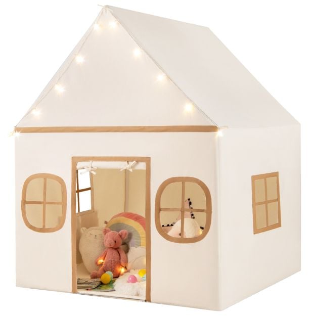 Coast Speeltent voor Kinderen – Indoor Speelhuis met Sterrenlampjes en Speelmat 120 x 101 x 143 cm – Beige/Bruin