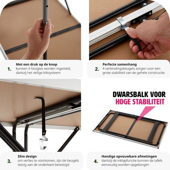 TecTake Klaptafel – Aluminium Frame, 4 Hoogtestanden – 300 x 60 cm – Zilver