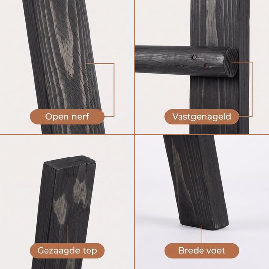 Cheqo® Decoratieladder - Handdoekladder - Houten Decoratieladder - Zwarte Decoratieladder - Ladderrek - Handdoekenrek - Sierladder - Badkamer Ladder - Kledingladder - Decoratieve Ladder voor Binnen - Ladder voor Plaids - Woonladder