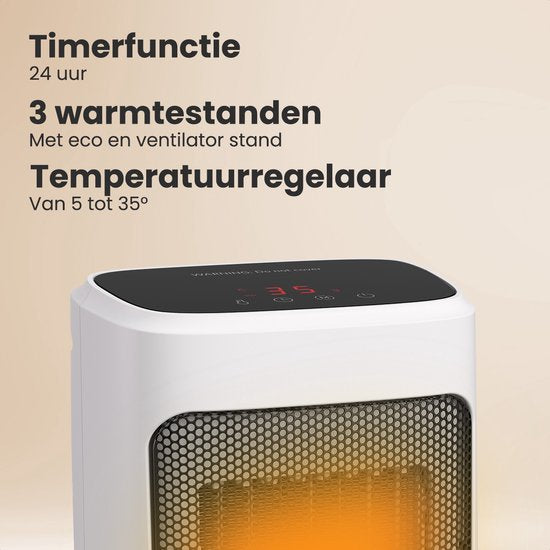 Auronic Ventilatorkachel Digitaal - Keramische Kachel - Draagbaar - 2000W Heater - Wit