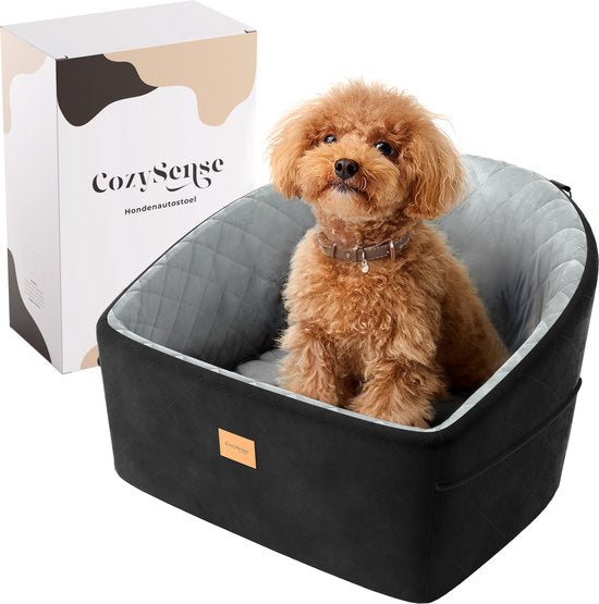 CozySense® Honden Autostoel - Hondenmand Auto voor Kleine Hond - Voorbank & Achterbank - Met Veiligheidsriem, Opbergvak & Wasbare Hoes - Zwart/Grijs