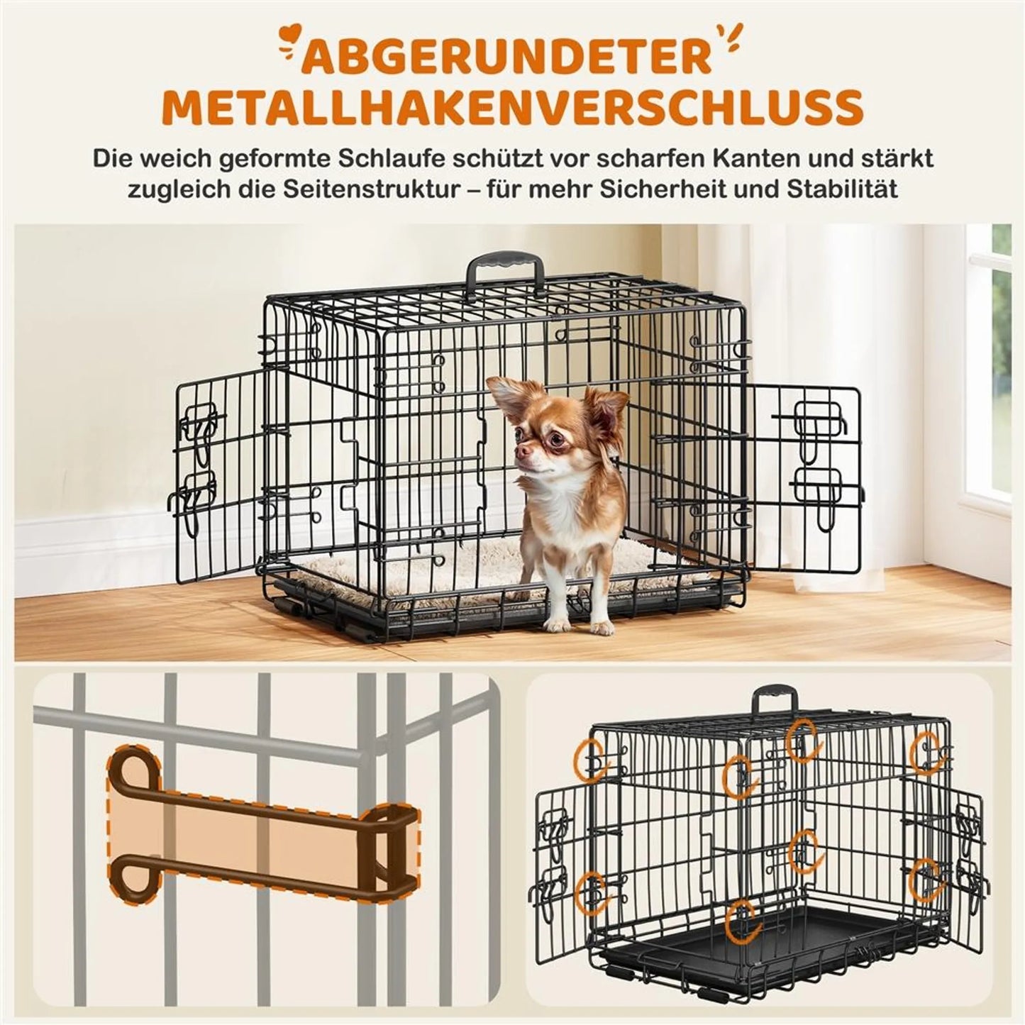 Yaheetech Hondenbench Opvouwbaar Met Tussenschot – Voorzien Van Twee Deuren En Verwijderbare Bodemplaat En Veiligheidsslot – Voor Training En Reis – Zwart Gepoedercoat Metaal – 61,5 x 41,5 x 47 cm