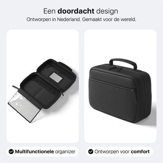 ONYX Toilettas Zwart - Make Up Tasje - Cosmetica Organizer - Slimme Indeling - Beautycase & Make-Up Spiegel - Toiletzak Hangbaar met Haak - Dames en Heren - Maat: M