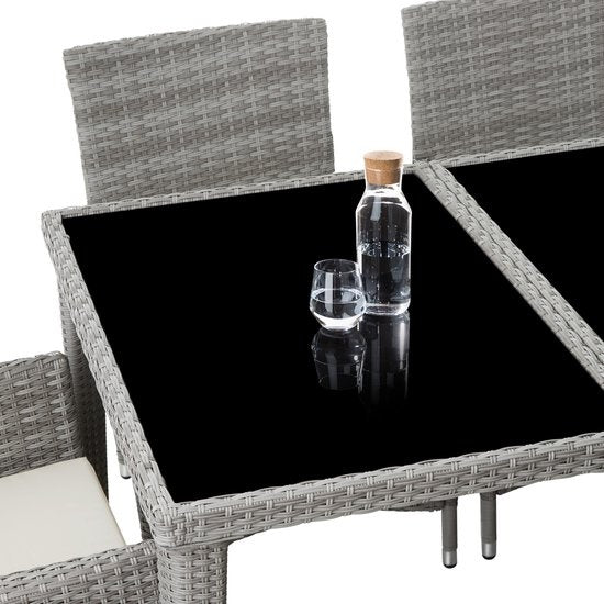 tectake® - aluminium wicker tuinmeubelset 8 stoelen met tafel met glazen blad, inclusief 2 hoezensets en beschermhoes, weerbestendig balkonmeubilair - grijs - poly-rattan