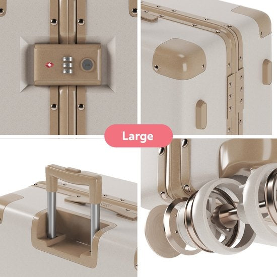 ONYX 2-delige Kofferset - Handbagage met voorvak en Check-in koffer - 35L/100 L - TSA slot - Lichtgewicht Trolley - Aluminium sluiting - Beige