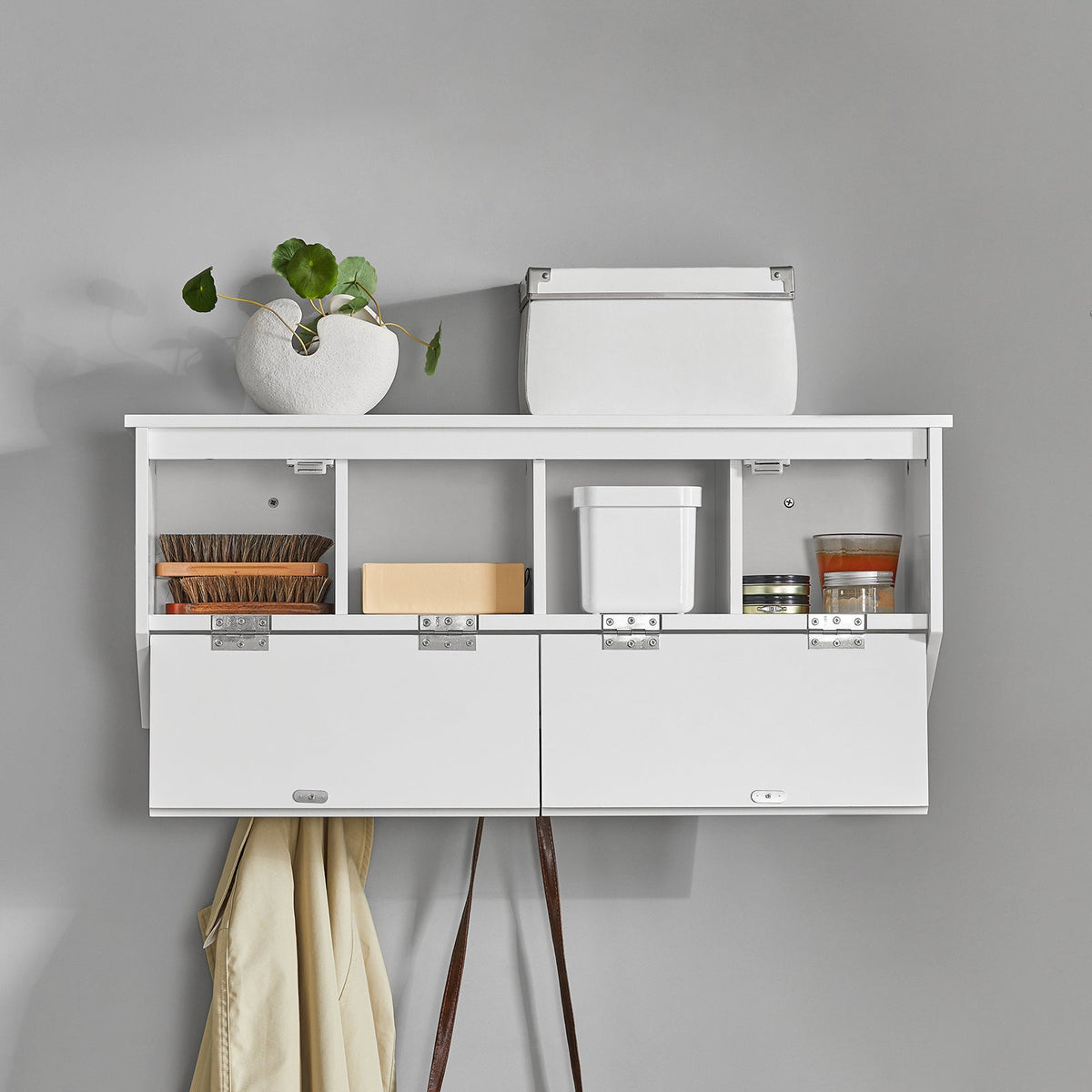 SoBuy Wandkapstok met 2 deuren en 5 dubbele haken - 78x20x30 cm - Max. 25KG - Wit