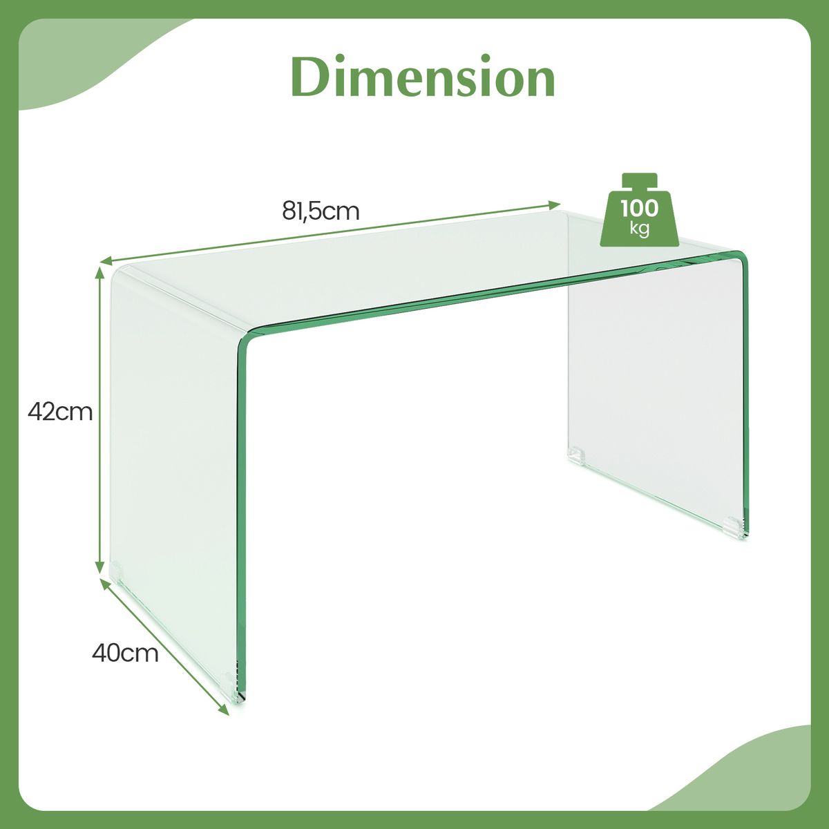 Coast Salontafel - U-vormig bijzettafel - gehard glas - 81,5 x 42 x 40 cm - transparant