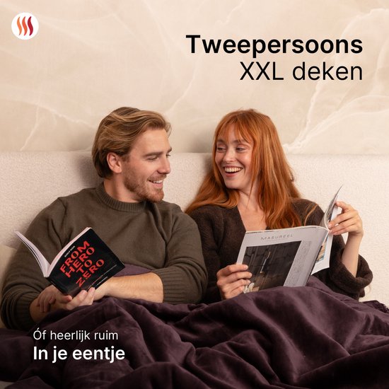 Seranova Elektrische Deken XXL - 180x160 cm - 2 persoons Bovendeken - Warmtedeken - Dubbelzijdig - Fleece Sherpa - Kastanjebruin