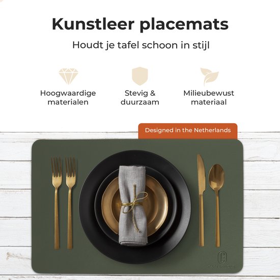 Castagnola Lederlook Placemats - Antislip Placemat van Kunstleer - Waterafstotende Onderlegger - Onderzetter - 6 Stuks - 45 x 30 cm - Groen