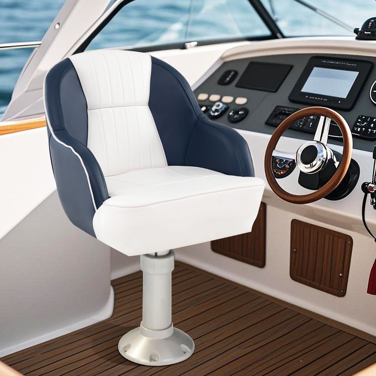 Coast Kapiteinsstoel voor boot - dikke schuimvulling - waterdicht PVC-leer - blauw en wit
