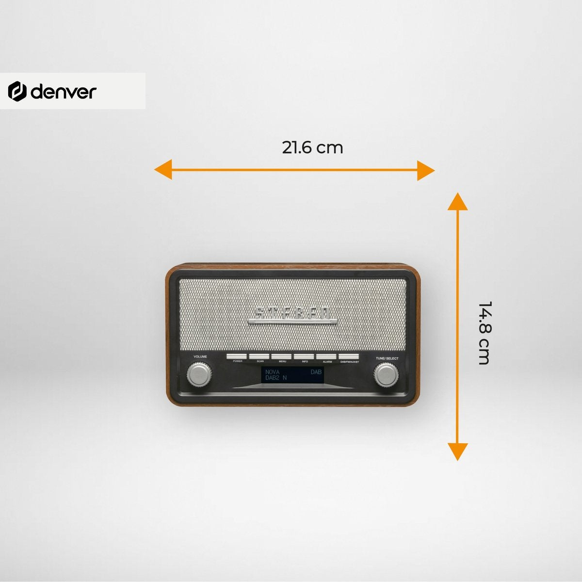 Denver DAB Radio - Retro Radio - Bluetooth - DAB+/ FM - Dimbaar - Batterijen & Netstroom - DAB18