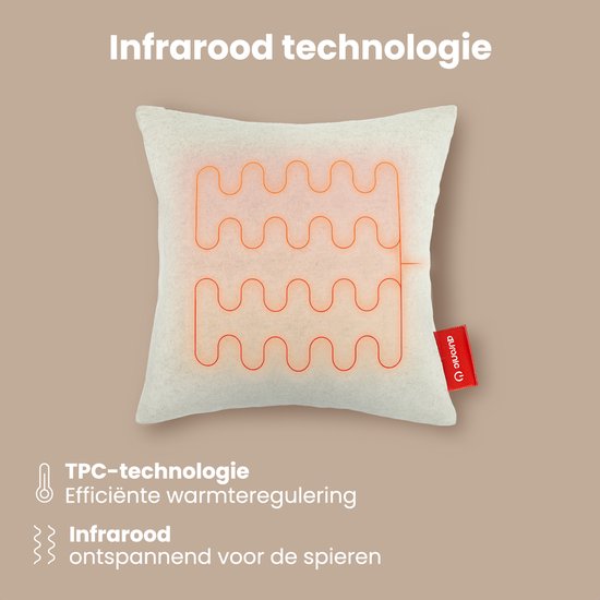 Auronic Warmtekussen - Classic - 45x45 - Draadloos - Oplaadbaar - Elektrisch kussen - Infrarood - Taupe
