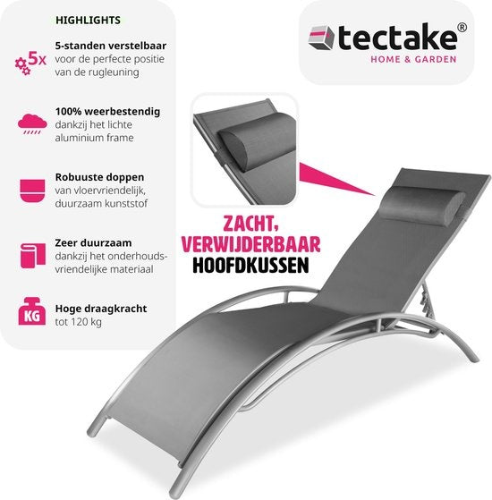 Tectake® Set van 2 Tuin Ligstoelen - Grijs Aluminium