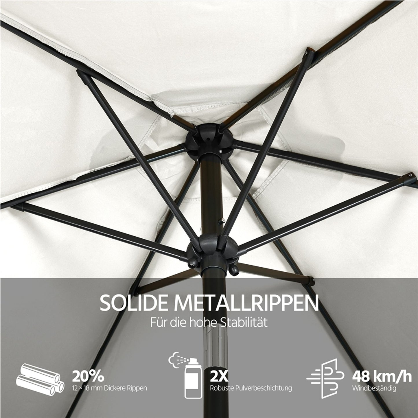 Yaheetech Parasol met Kruk en Kantelfunctie ø 269 cm - UV Werend UPF50+ - Cremewit