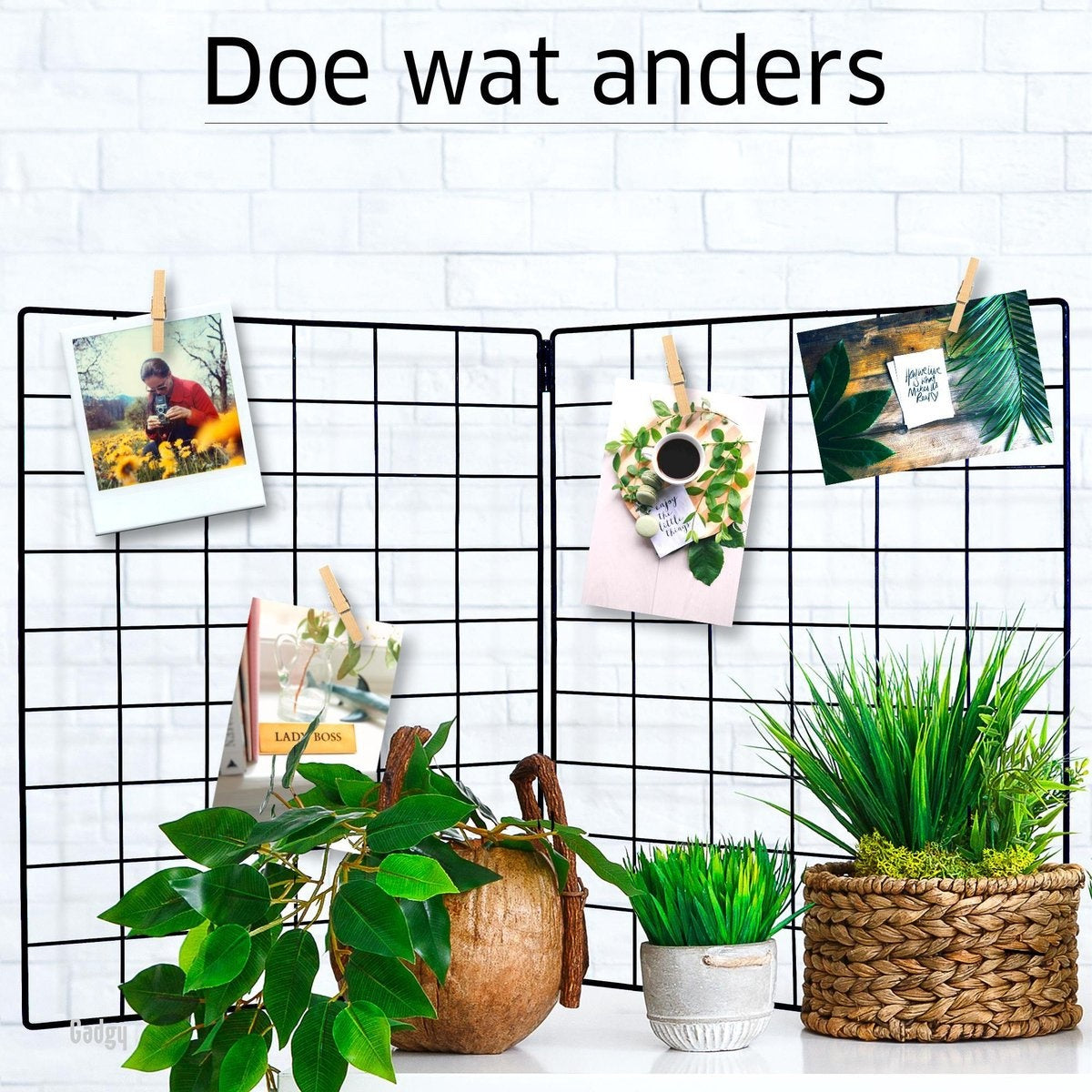 Gadgy opvouwbare wandplank in industriële stijl - zwart, met 2 planken, 6 S-haken en 10 knijpers