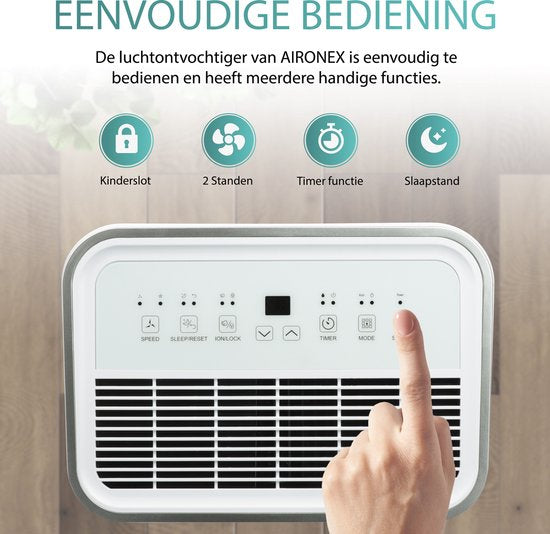 Aironex – Luchtontvochtiger En Luchtreiniger – 20 l Capaciteit & Met Wasdroogfunctie – Extreem Stil Met Led-Display – Voor Woonkamer En Slaapkamer – Wit Kunststof