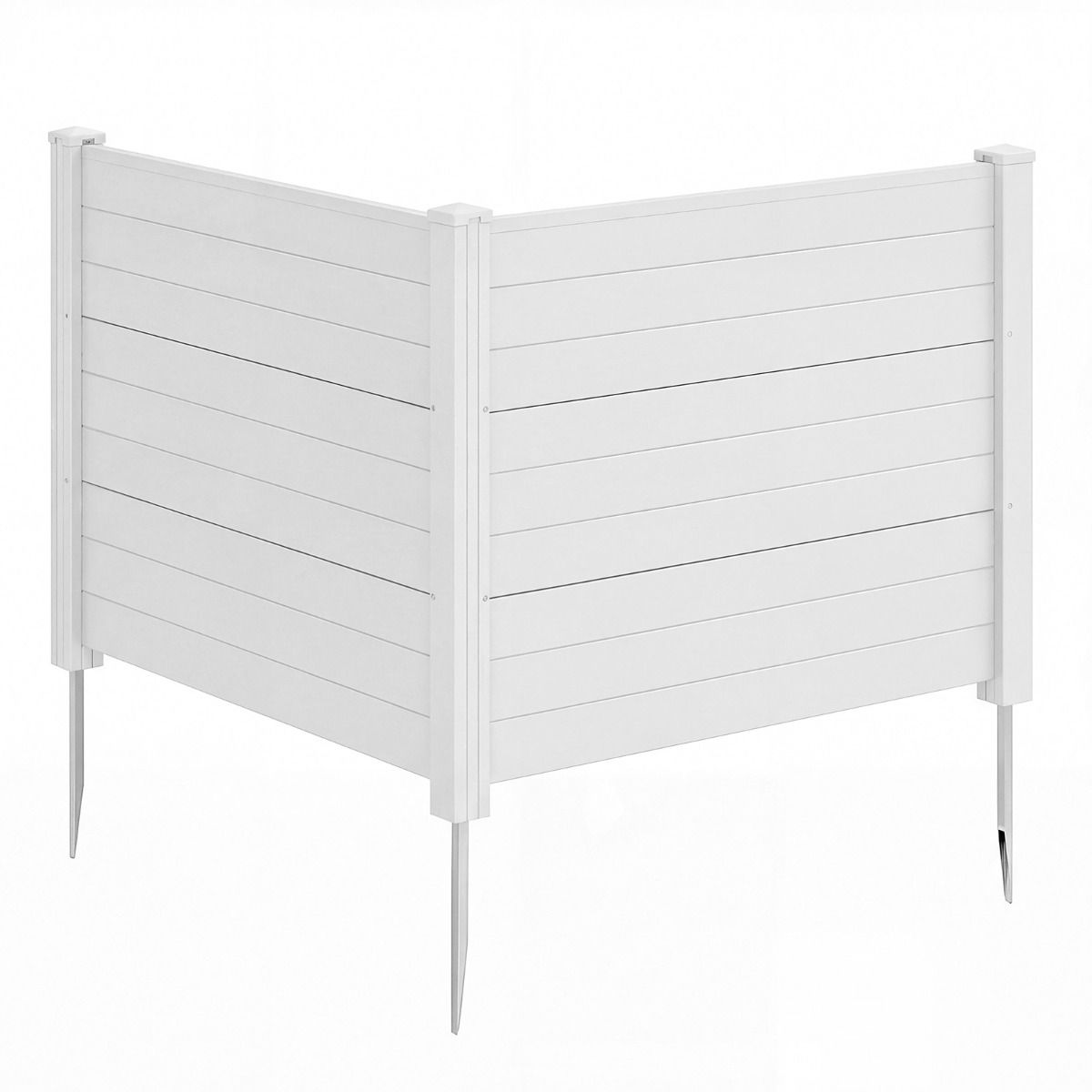Coast Tuinhek met Privacy - 2 Panelen - Weerbestendig Lamellenhek - 3 Metalen Palen - Wit/Zwart/Bruin