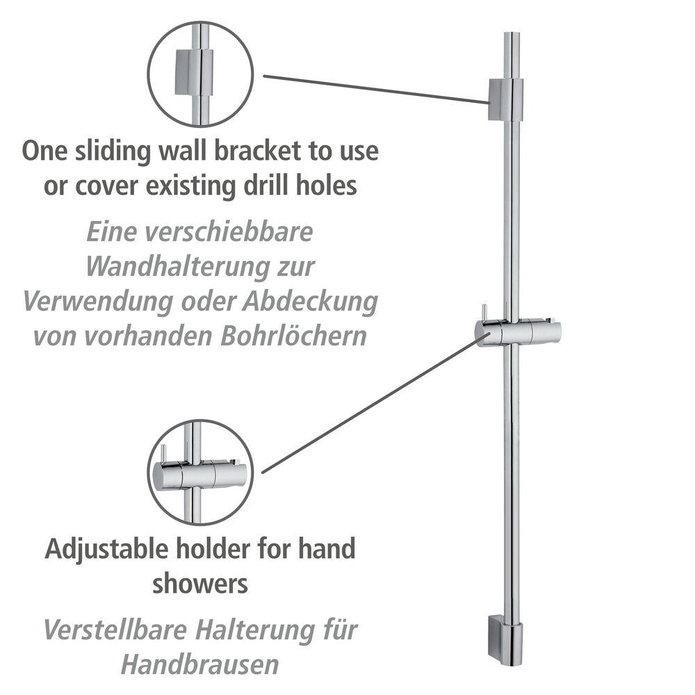 Glanzend zilverkleurige roestvrijstalen douchestang voor handdouche 90 cm Classic - Wenko