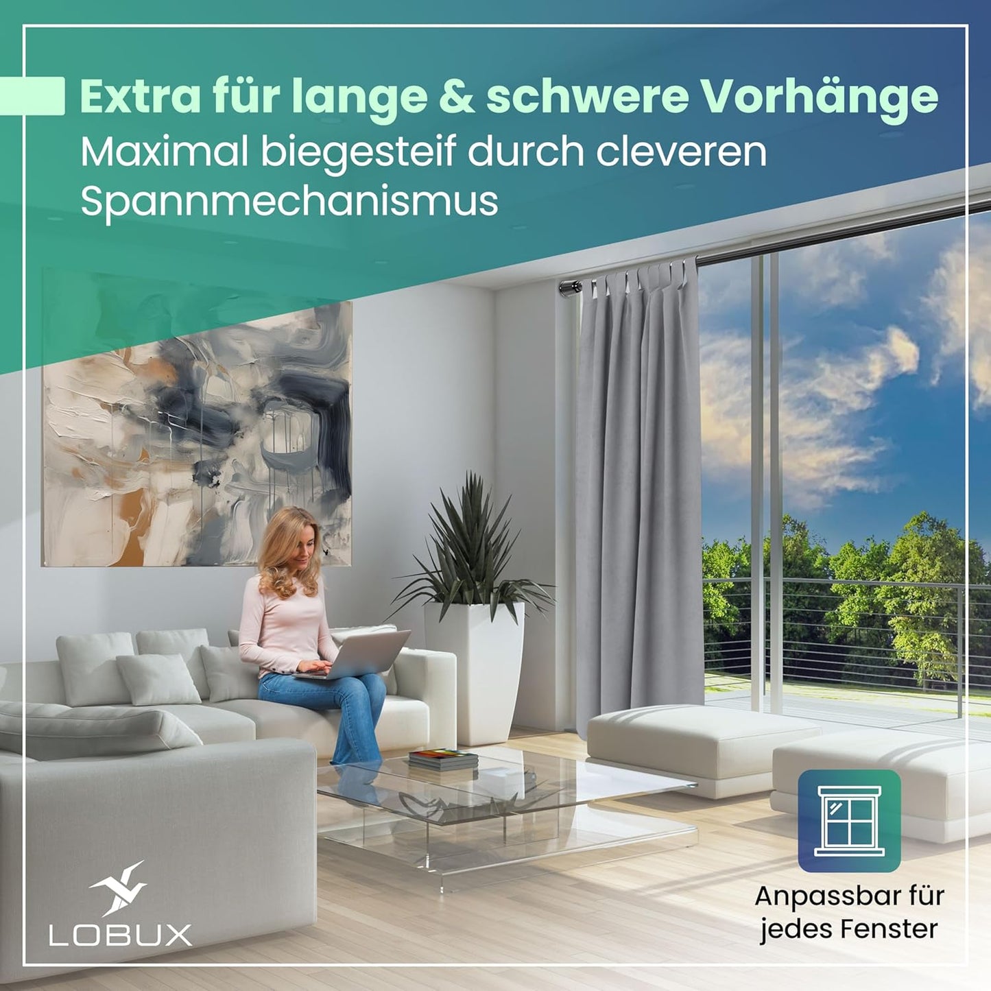 LOBUX® - Gordijnstang zonder boren [zwart, 110-250cm] - telescopische stang gordijn uitschuifbaar - douchestang zonder boren - gordijnstang, douchegordijnstang, kledingstang, klemstang kattennet