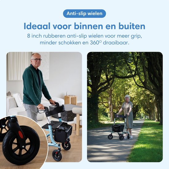 SafeLife® Rollator lichtgewicht en opvouwbaar - zitfunctie - voor binnen en buiten - Rugleuning en wandelstok houder - Blauw