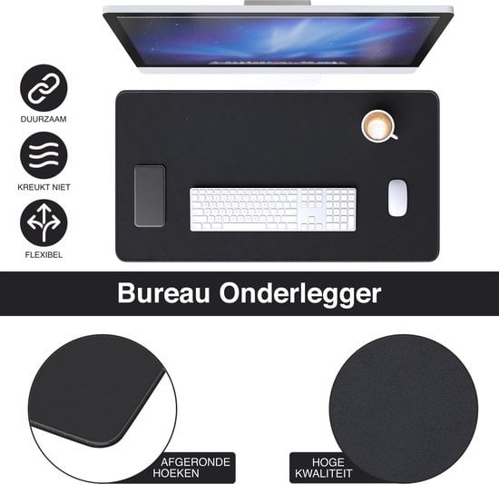 WURK Professionele Bureau Onderlegger Rubber – Bureau Organizer – Bureau Accessoires – Muismat XXL– Inclusief Kabel Clip – 120x60 – Zwart