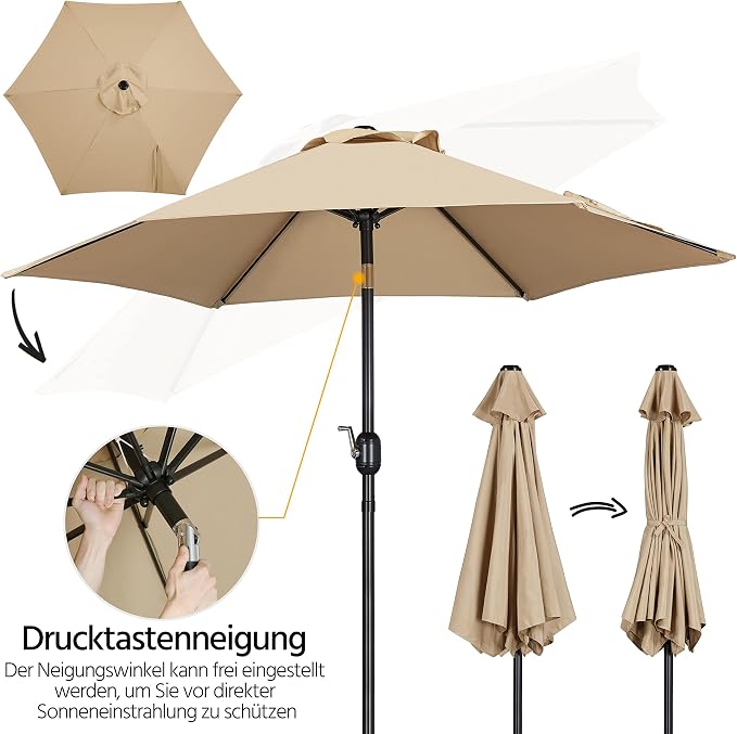 Yaheetech Parasol Ø230 cm - Waterafstotend - Kantelbare Tuinparasol met Slingermechanisme