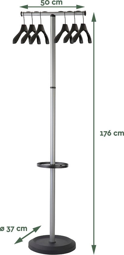 BRASQ Kapstok Stockholm CS500 – Staande kapstok met 6 hangers + paraplu-houder – Zwart