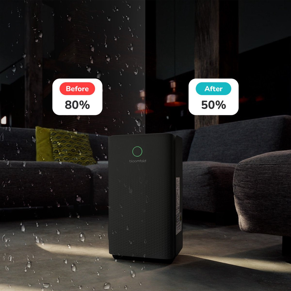 Bloomfold Luchtontvochtiger - 12L per Dag - Woonkamer, Slaapkamer, Kelder & Badkamer - Dehumidifier - Zwart