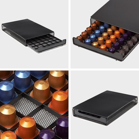 KitchenBrothers Capsulehouder met Lade - Geschikt voor Nespresso - 60 Cups - Zwart