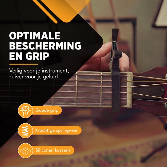 Finesse Universele Capo met Plectrums - Gitaar - Akoestisch - Elektrische - Ukelele - Zwart