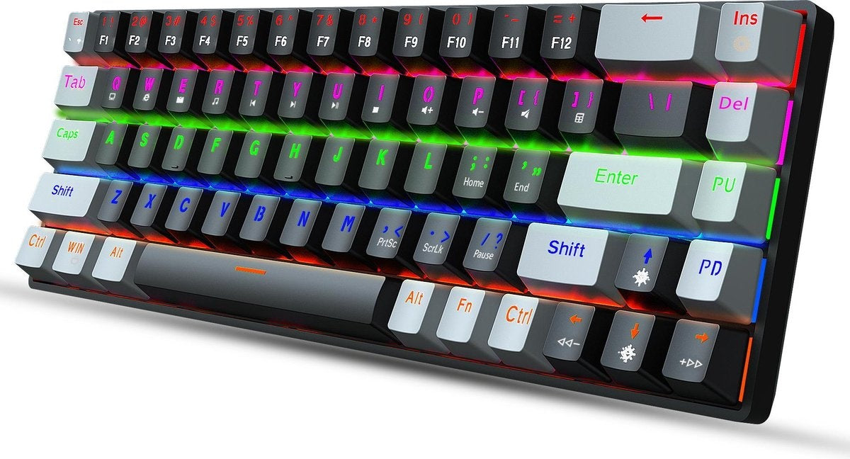HXSJ V800 RGB Mechanisch gaming toetsenbord - QWERTY - 68 Keys - Blue Switch - Zwart grijs