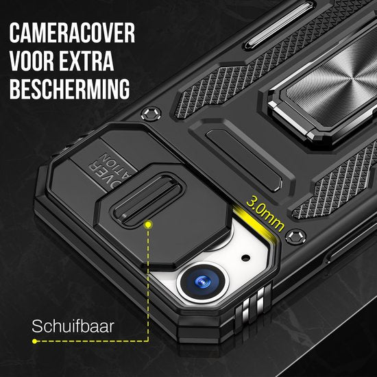 Podec Hoesje geschikt voor iPhone 13 Mini Telefoonhoesje - Anti-Shock Case Cover Hybrid Armor Hoes met Kickstand Ring met Screenprotector