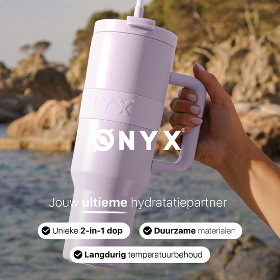ONYX Drinkfles met Rietje 1.2 Liter - Waterfles voor Kinderen & Volwassenen - Thermosbeker RVS Travel Mug - Motiverende Drinkbus - Drinkbeker voor School - Pastel Purple