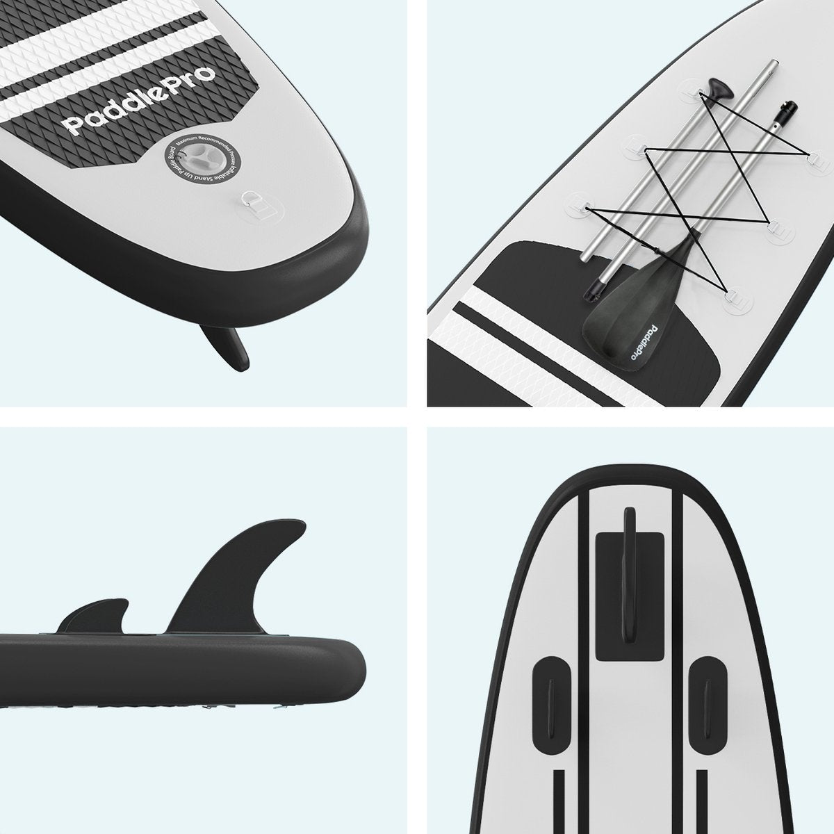LifeGoods SUP Board - Opblaasbaar Paddle Board - Complete Set - Max. 135KG - 320x81cm - Wit/Zwart