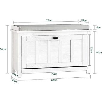 SoBuy - Schoenenkast met gestoffeerd zitvlak - 1 Lade  -Landelijk - Max. 150 kg - 80 x 30 x 50 cm - Wit / Grijs
