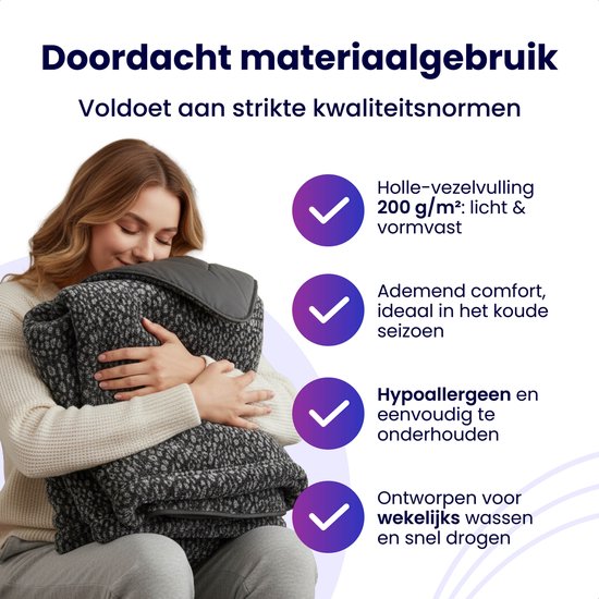 Soulsnooze Teddy Dekbed Panter Antraciet 240×220 - 2-in-1 Dekbed Zonder Overtrek - Wasbaar Dekbed zonder Hoes - Deken - Bedsprei - Fluffy Plaid