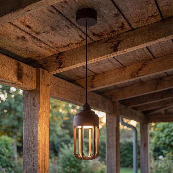 Lucide WELLS - Hanglamp Binnen/Buiten - Ø 10 cm - LED - 1x8W 2700K - IP54 - Roest bruin | Essential