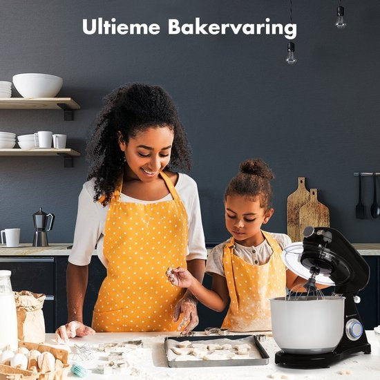 KitchenBrothers Keukenmachine - Keukenmixer met 6L RVS Mengkom - 1800W - Zwart