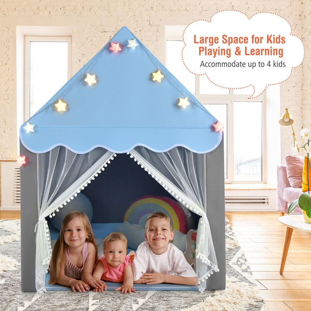 Coast Kinder Speeltent Tipitent - 105 x 121 x 136 cm - Blauw/Grijs