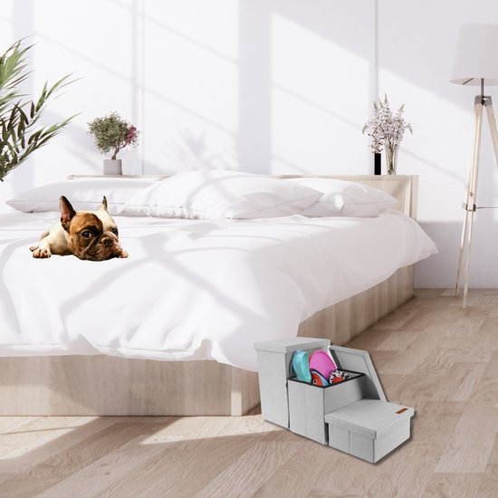 Hondentrap Stevig Model Hondentrapje Voor Honden Met Opbergruimte - Trap Hond – Opstapje Hond Voor Bank of Bed - Tot 60 kg - Licht Grijs - Universeel