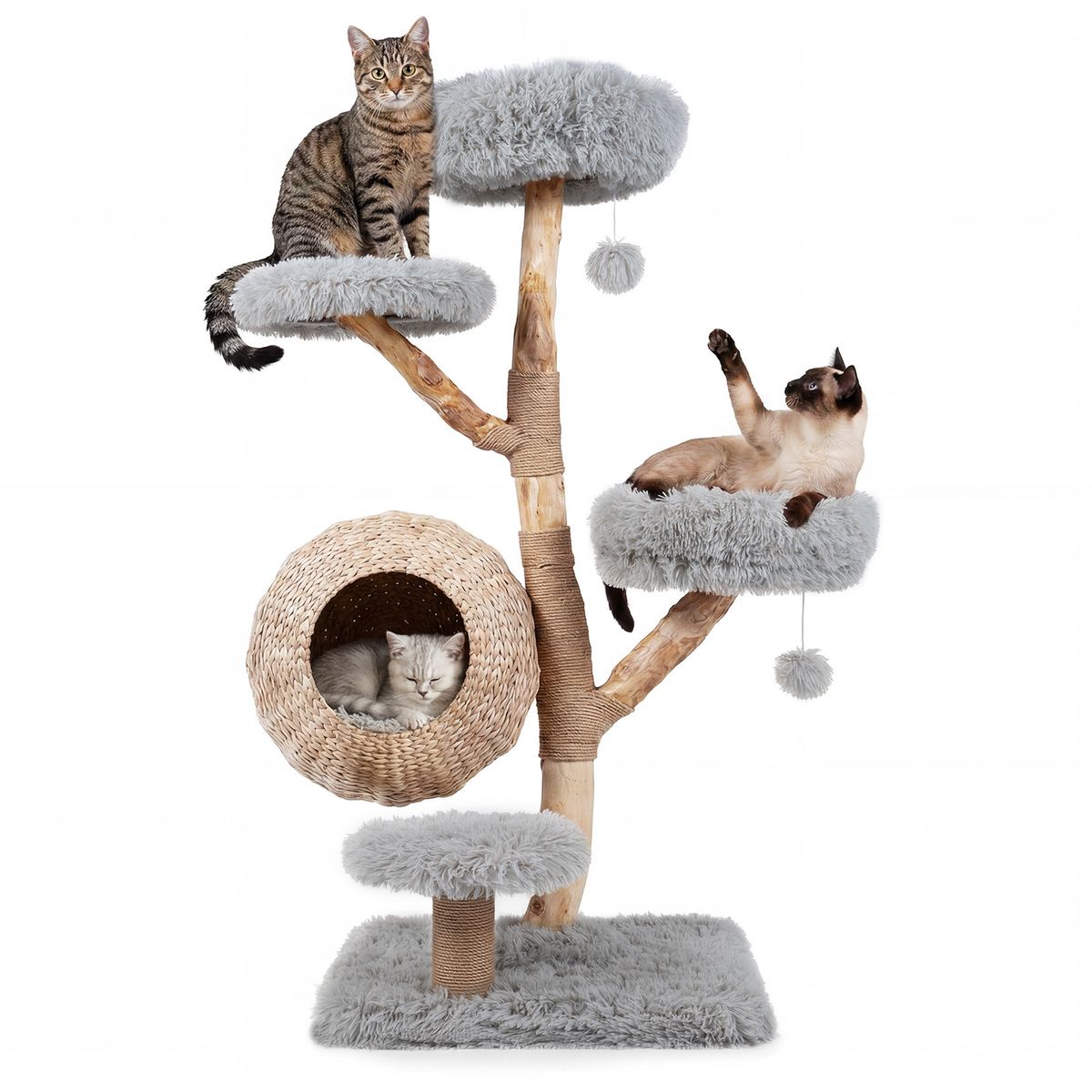 Coast Kattenboom met vijf verdiepingen - handgevlochten kattenhol - krabpalen van jute - grijs