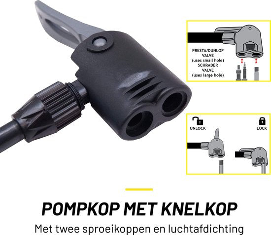 Dunlop Fietspomp met Drukmeter - Fiets Pomp voor Dunlop, Schrader en Frans Ventiel - Staande Pomp Incl. Adaptoren voor Waterspeelgoed en Ballen
