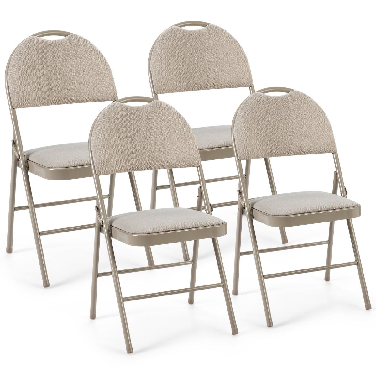 Coast 4-Delige Draagbare Klapstoelen Set – Metalen Frame, Gevoerde Zitting en Stof Beklede Rugleuning, Beige, 47 x 50 x 88,5 cm