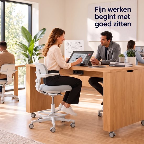 Backerz Ergonomische Werkkruk met Voetsteunring - Bureaustoelen voor Volwassenen - Volledig Verstelbaar, tot 120kg - Office Chair - Gamestoel - Wit