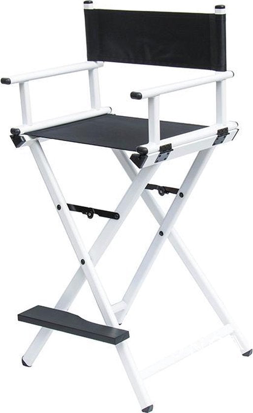 VDD – Stoel - Kruk – Klap Stoel - Make up Stoel – Visagie Stoel – Regisseursstoel – Kaptafel Stoel – Make up Kruk – Kaptafel Kruk - Makeup Stoel - Wit - Opvouwbaar - Met Rugleuning